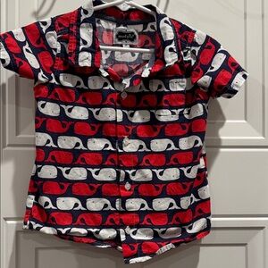 Mud Pie Kids Whale Print Button Down - Navy, Red, White